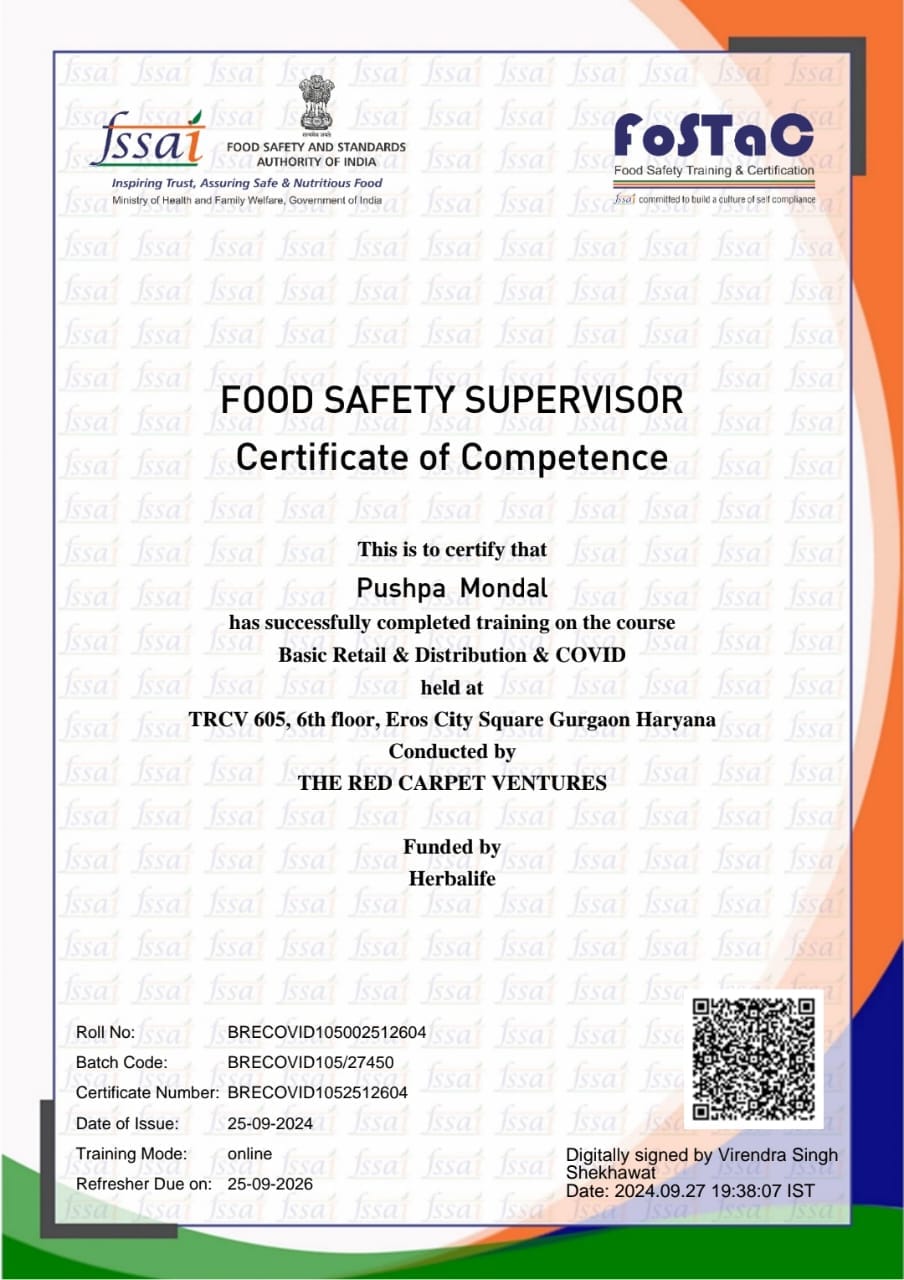 FSSAI Food Safety Supervisor Certificate of Competence