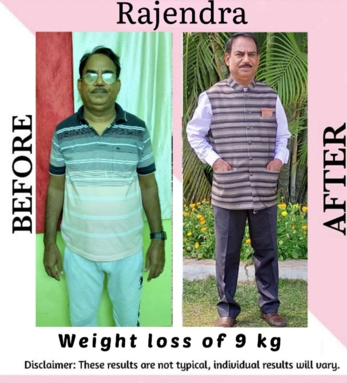 Rajendra — before and after losing 9 kg