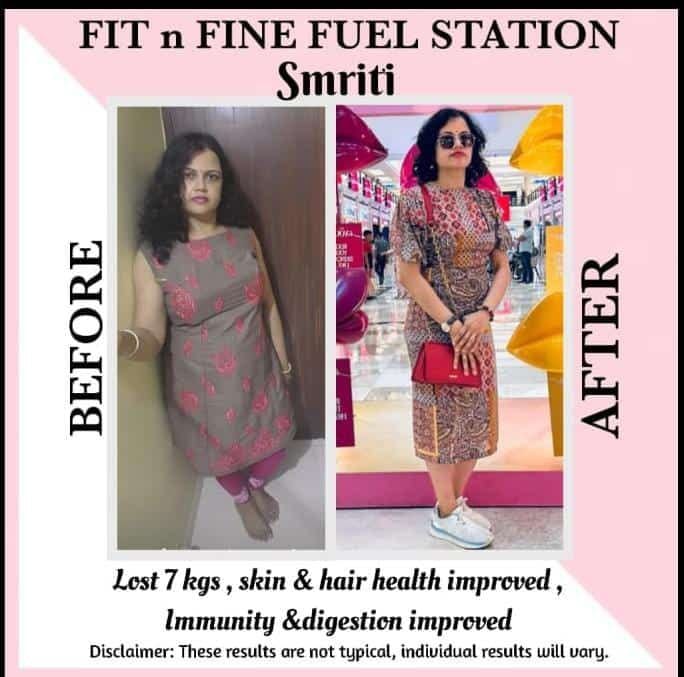 Smriti — before and after losing 7 kg